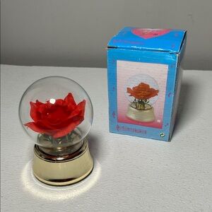 Red Rose Glass Globe with Gold Base in the Original Box